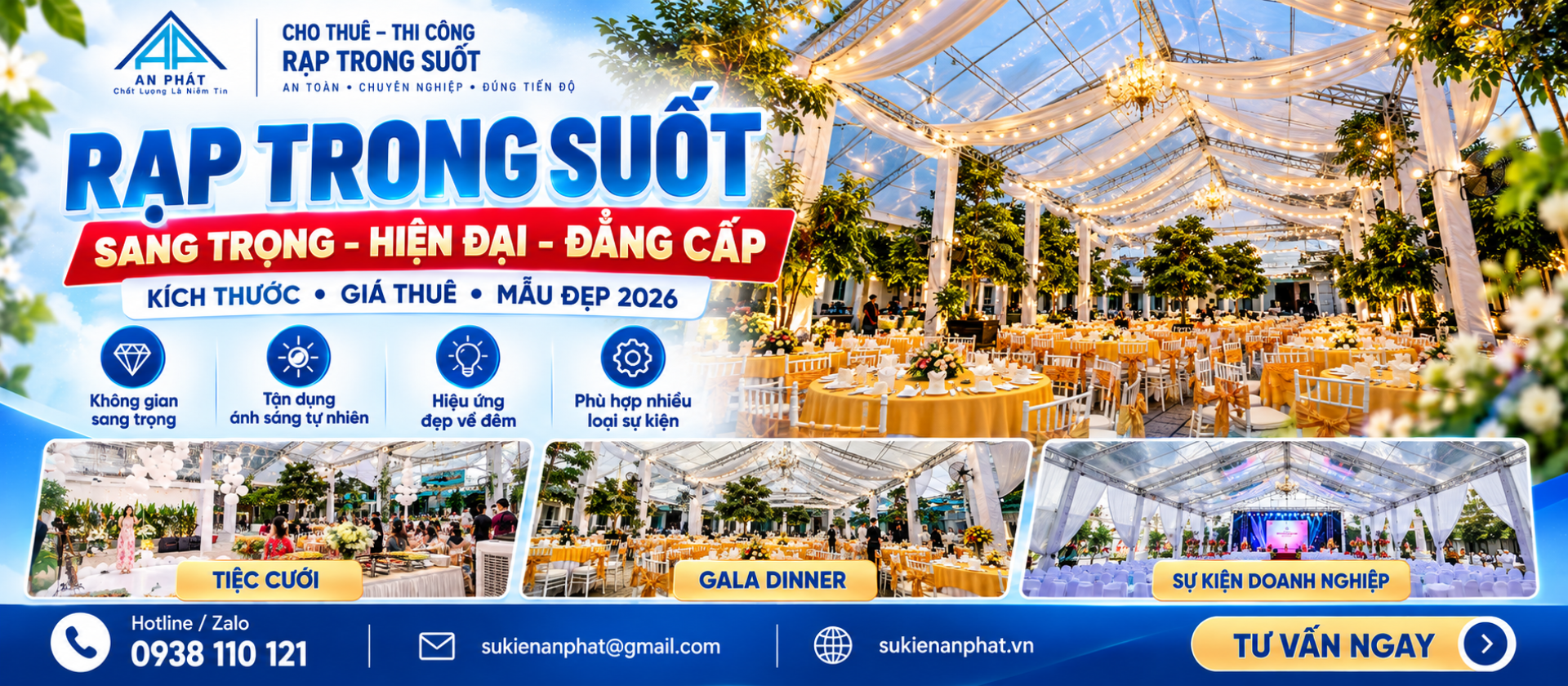 Rạp Trong Suốt 2026 – Kích Thước, Giá Thuê & Mẫu Đẹp