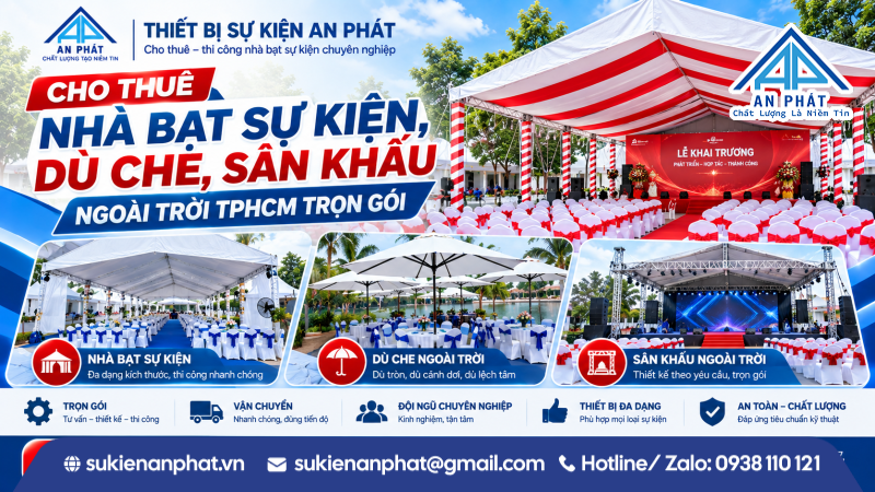 Cho Thuê Nhà Bạt Sự Kiện, Dù Che, Sân Khấu Ngoài Trời TPHCM Trọn Gói